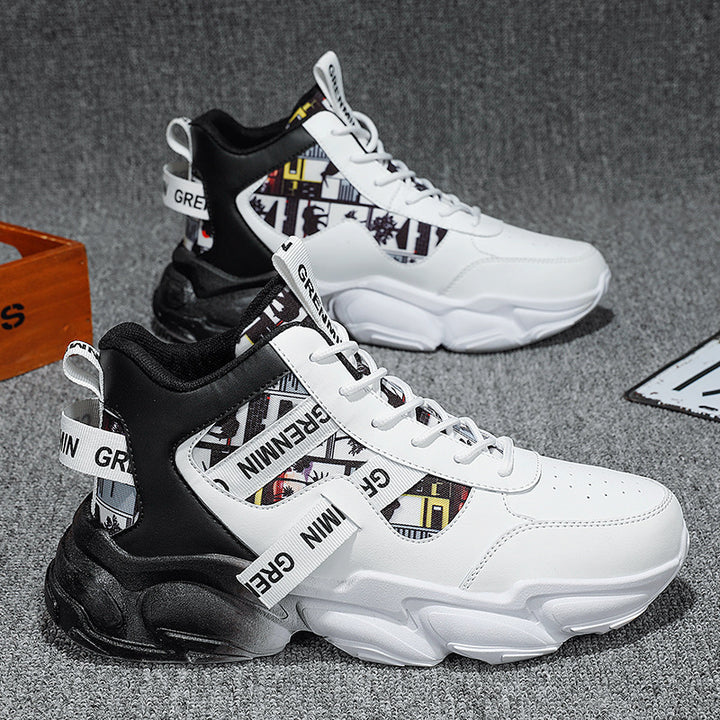 Men's futuristic high-top plateau sneaker with patterned textile mix, padded ankle collar and sculpted EVA sole Mune Fashion