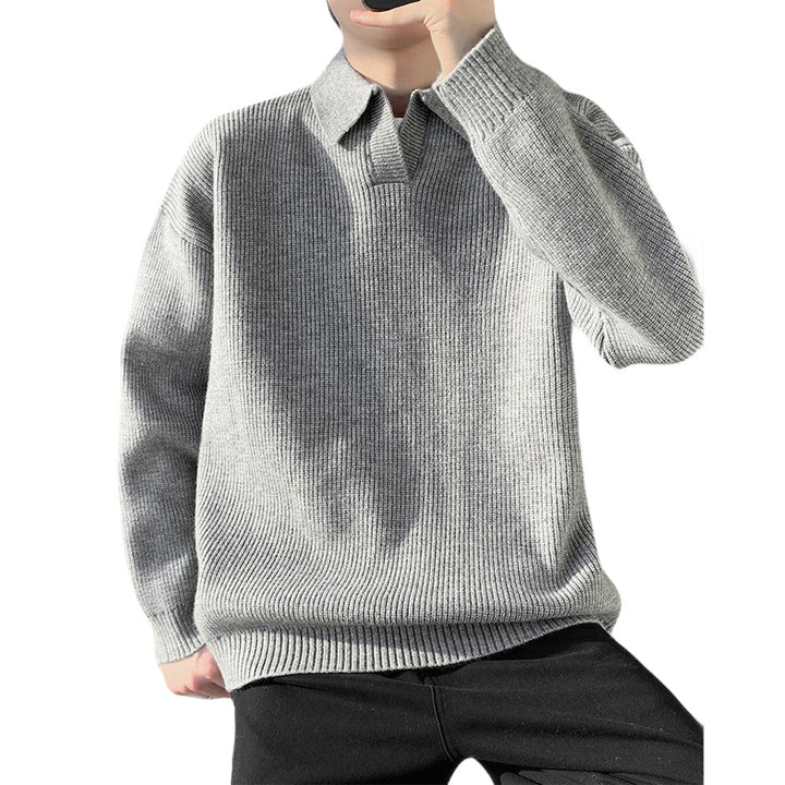 Men's Fashionable Chunky Knit Sweater with Collar Mune Fashion
