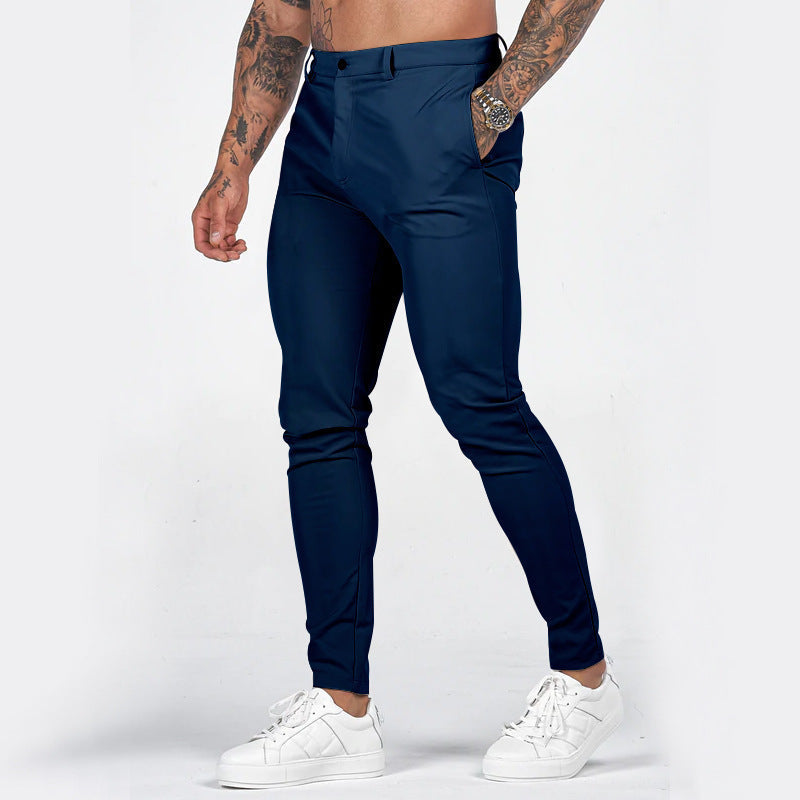 Men's Elegant Slim-Fit Chino Pants with Elastic Waistband and Practical Pockets Mune