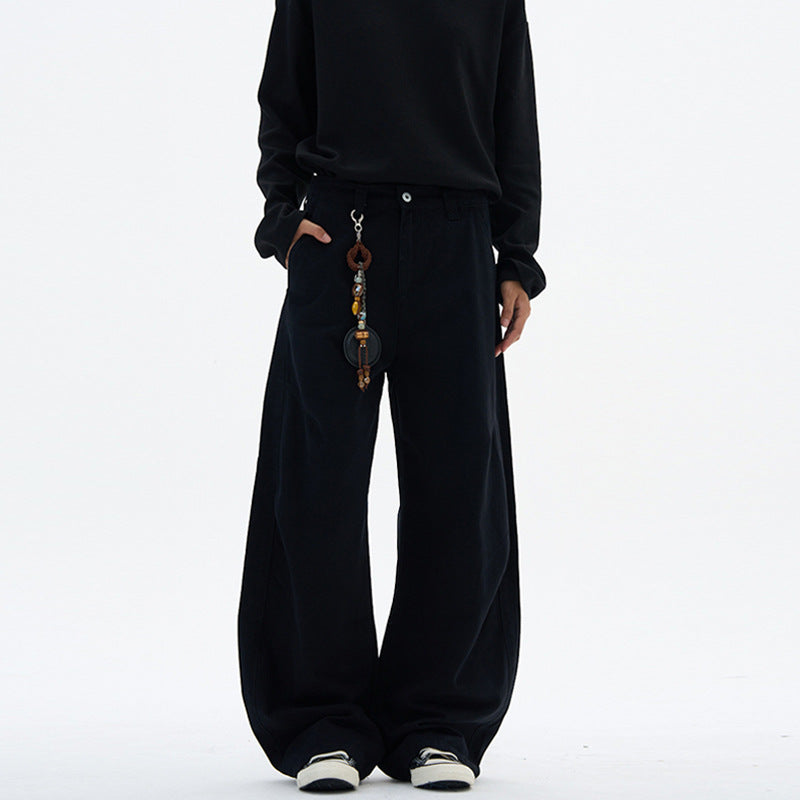 Women Wide High-Waisted Canvas Pants with Elastic Back Waistband and Utility Seams Mune Fashion