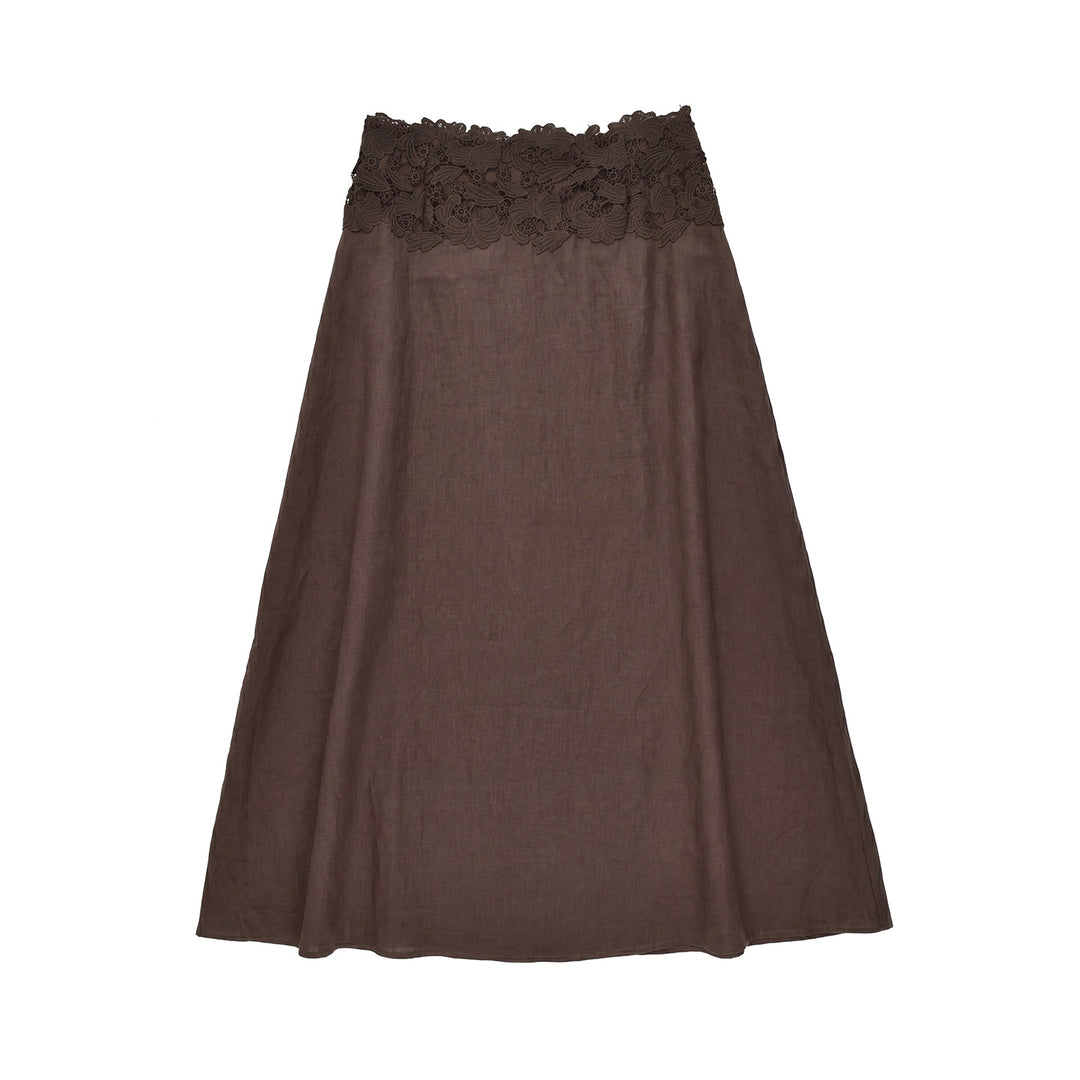 Damen Eleganter Leinenrock mit Spitzenbund Mune Fashion
