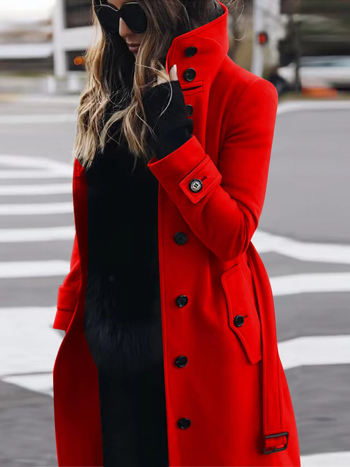 Women's Long Cut Trench Coat with High Stand Collar, Button Placket and Waist Belt Look Mune Fashion