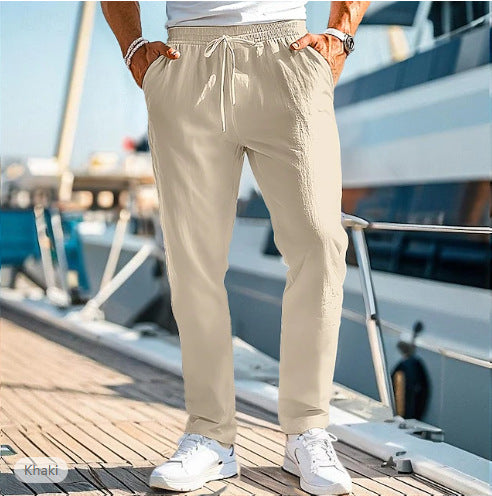 Men's casual linen blend jogger pants with drawstring, angled pockets and narrow ankle cuffs Mune Fashion