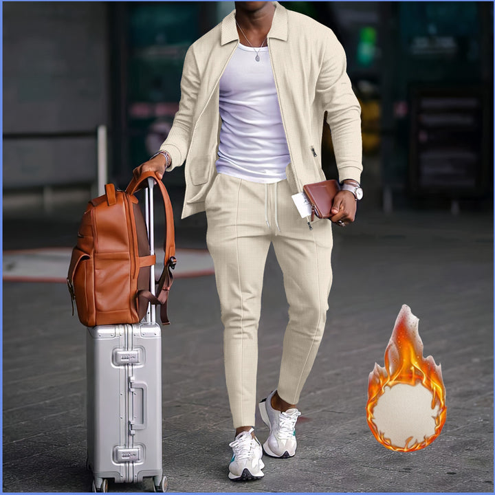 Men's two-piece travel loungewear set with structured jacket, zipper and tapered joggers Mune Fashion