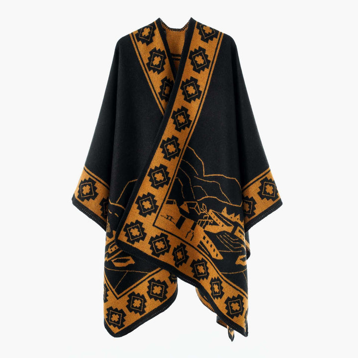 Women’s Throw Cape made of Jacquard knit with graphic ornament pattern Mune Fashion