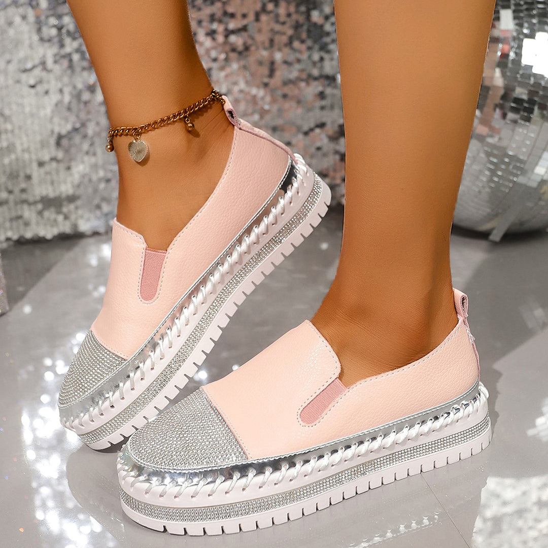 Women's shiny Slip-On platform sneakers with braided trim and elastic insert Mune Fashion