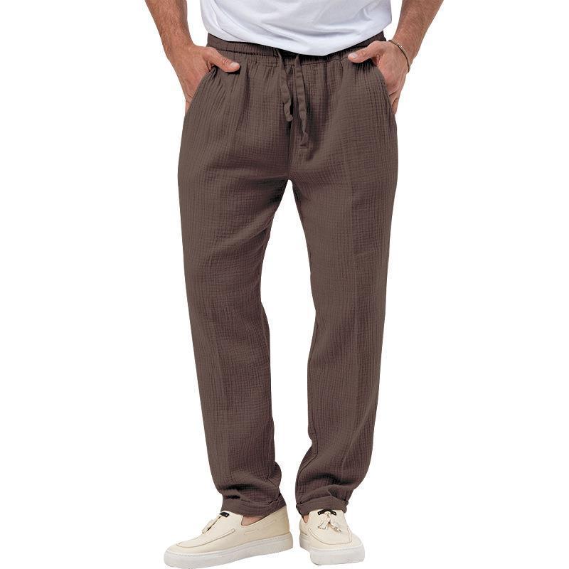 Men's casual muslin leisure pants with elastic waistband drawstring and side pockets Mune Fashion