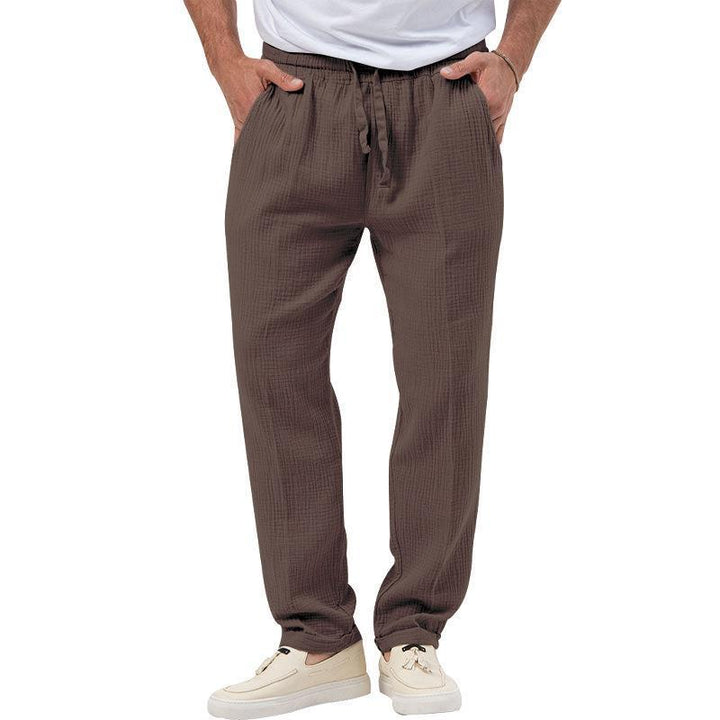 Men's casual muslin leisure pants with elastic waistband drawstring and side pockets Mune Fashion