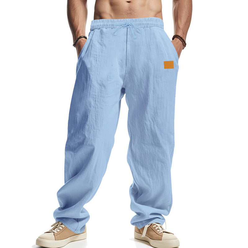 Men's casual linen-look lounge pants with elastic drawstring, drawstring, and wide leg Mune Fashion