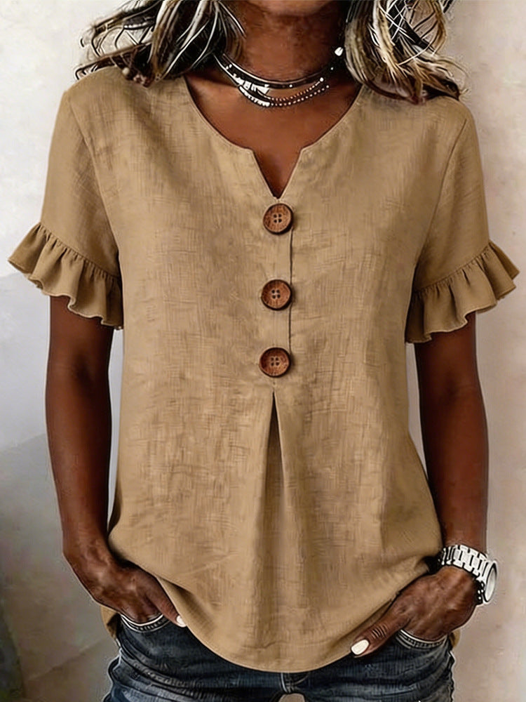 Women's top with ruffled hems and button details Mune Fashion