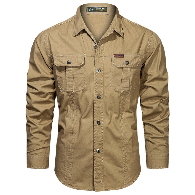 Men's long-sleeved cotton blend work shirt with kent collar and double breast pockets Mune Fashion