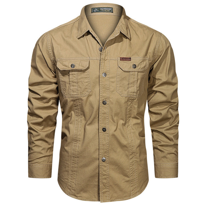 Men's long-sleeved cotton blend work shirt with kent collar and double breast pockets Mune Fashion