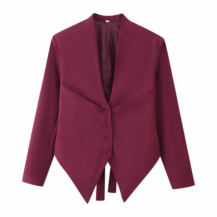 Women tailored blazer jacket with shawl collar, asymmetrical pointed hem and button closure Mune Fashion