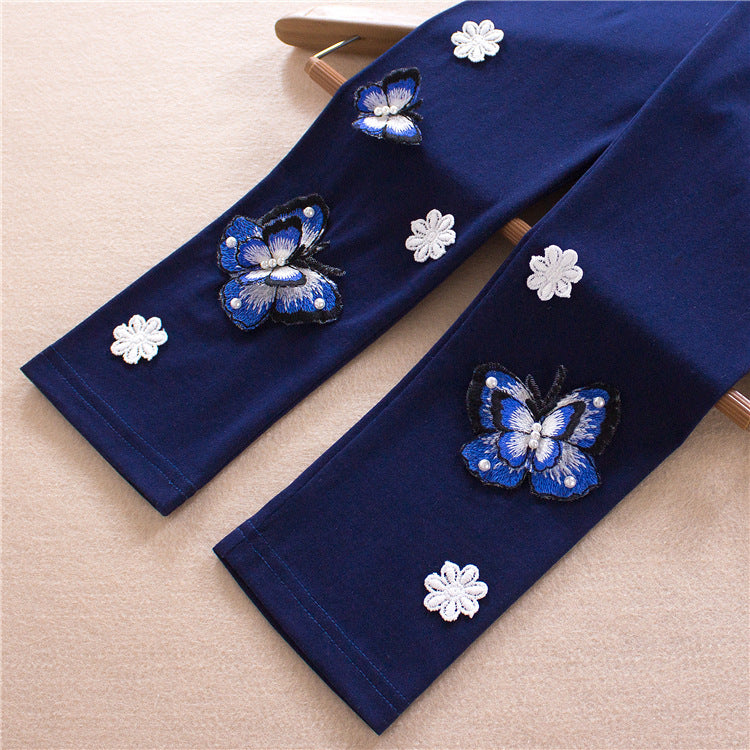 Girl's leggings with colorful butterfly embroideries Mune Fashion