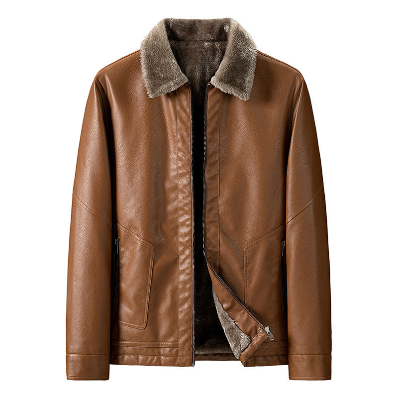 Men's Faux Leather Pilot Jacket with Teddy Collar and Zipper Mune Fashion