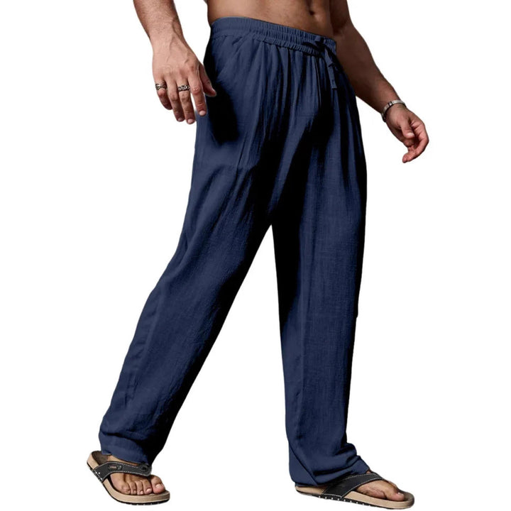 Men's relaxed linen blend yoga pants with drawstring, elastic waistband, and straight leg Mune Fashion
