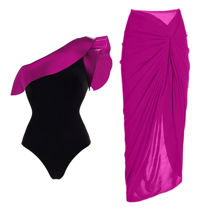 Women's swimsuit with asymmetrical ruffle design Mune Fashion
