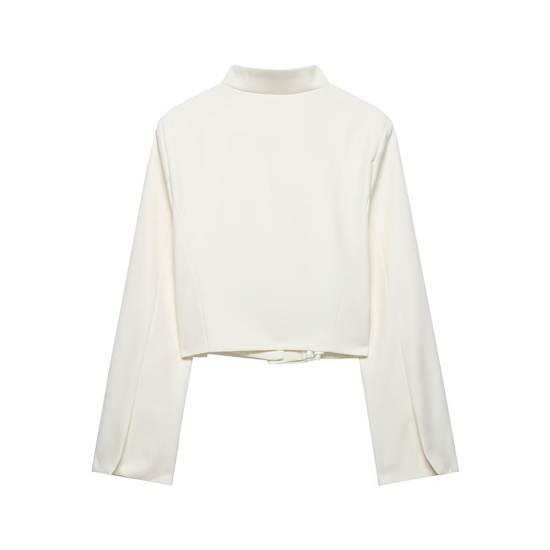 Women Short Tailored Blazer with Stand-Up Collar and Asymmetrical Button Placket Mune Fashion
