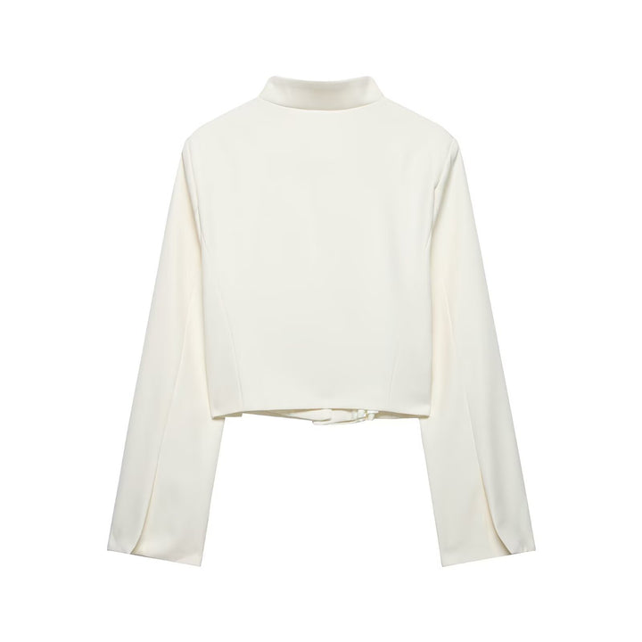 Women Short Tailored Blazer with Stand-Up Collar and Asymmetrical Button Placket Mune Fashion