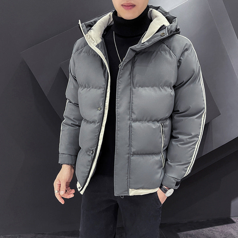 Men's Sporty Quilted Parka with Hood, Contrast Trim and Sleeve Stripes Mune Fashion