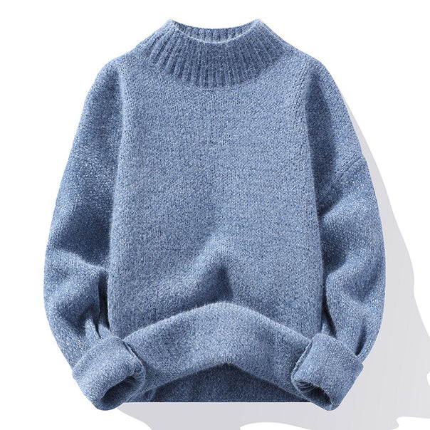 Men's Oversized Fine Knit Sweater with High Ribbed Collar and Mélange Texture Mune Fashion