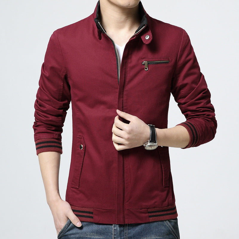 Men's sporty-elegant Harrington jacket with stand-up collar, zippered pocket, and striped ribbed cuffs Mune Fashion