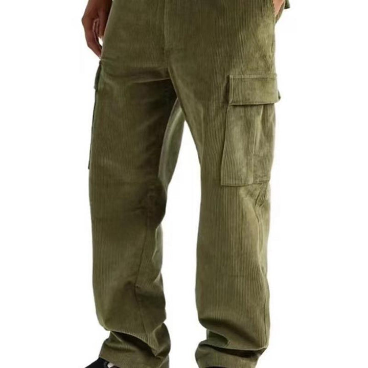 Men's cord cargo jogging pants with elastic waistband, drawstring and patch flap pockets Mune Fashion