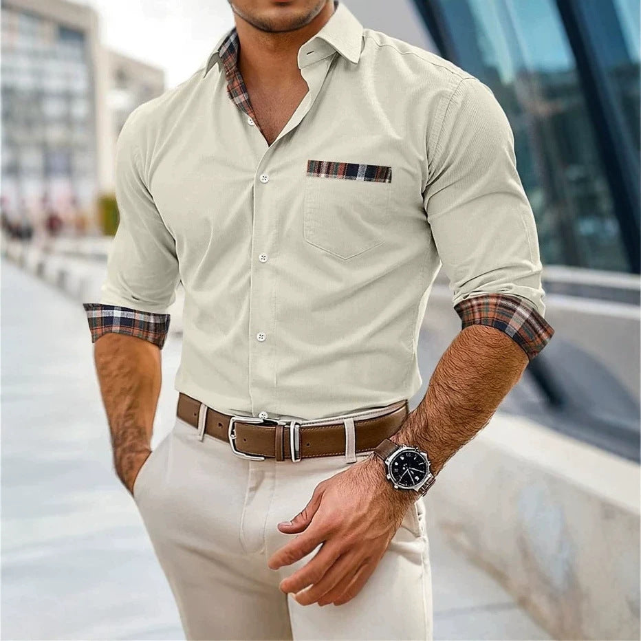 Men's Elegant Long Sleeve Shirt with Check Details