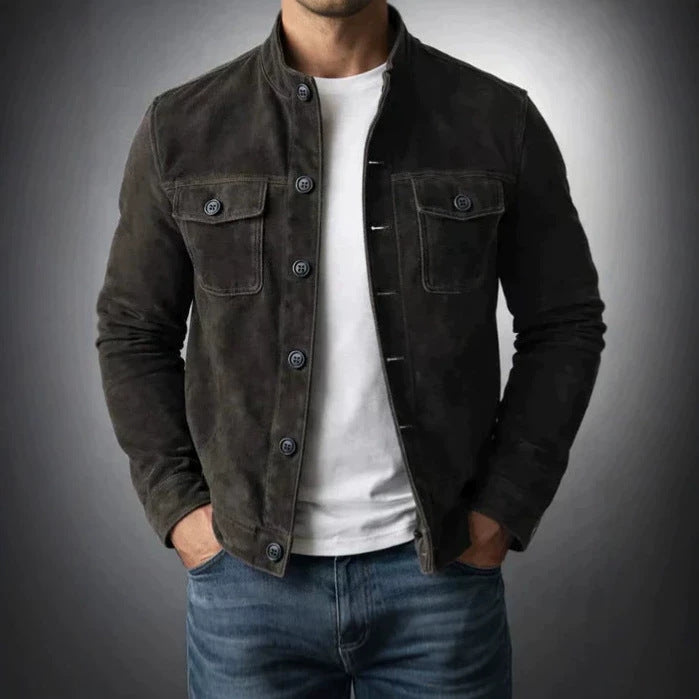Men's Fashion Suede Jacket with Button Details