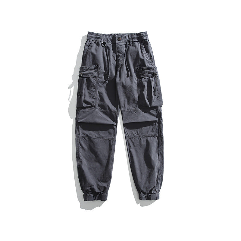 Men's military-inspired cargo pants with elastic tunnel drawstring waistband, flap and zipper pockets Mune Fashion