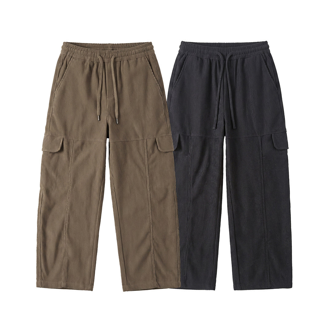 Women's wide high-waisted cargo pants made of fine corduroy with drawstring Mune Fashion
