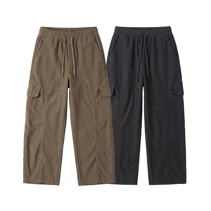 Women's wide high-waisted cargo pants made of fine corduroy with drawstring Mune Fashion