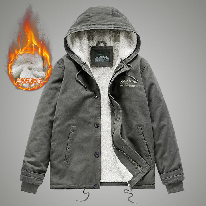 Men's canvas work jacket with Sherpa lining, thermal insulation, and drawstring hem Mune Fashion