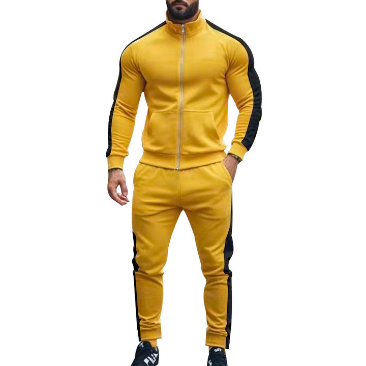 Men's narrow-cut two-piece with stand-up collar zip jacket and tapered drawstring pants Mune Fashion