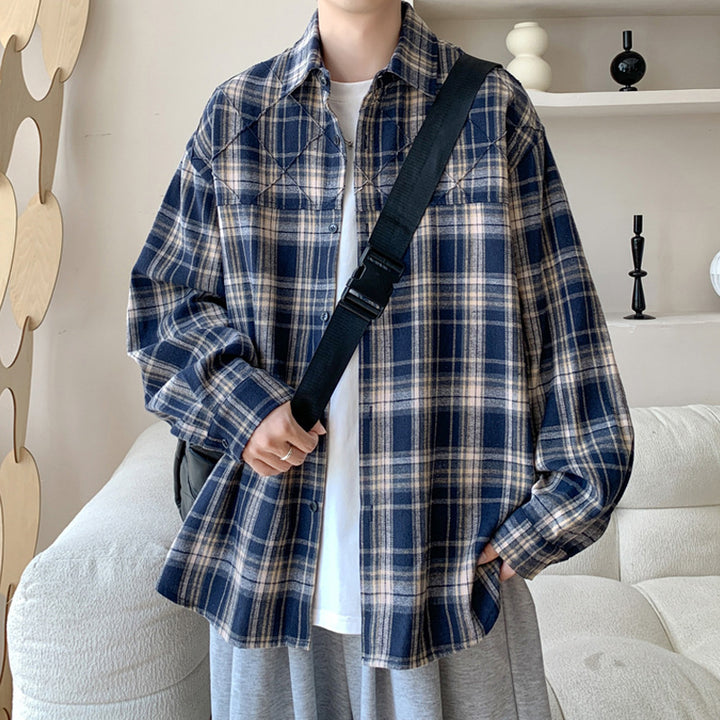 Women Casual Checkered Pattern Overshirt Mune Fashion