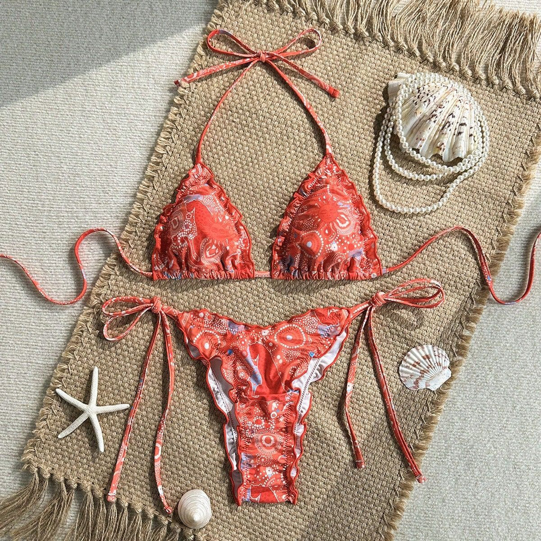Women's Triangle Bikini with Ruffle Details and Lively Floral Print Mune Fashion