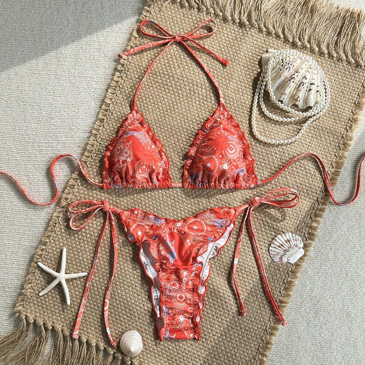 Women's Triangle Bikini with Ruffle Details and Lively Floral Print Mune Fashion
