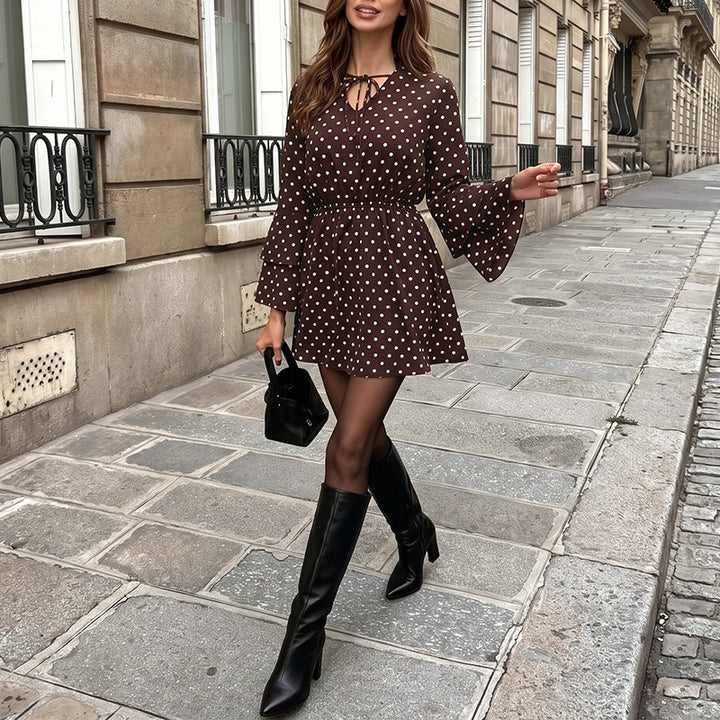 Women Playful Polka Dots Dress with Ruffles Mune Fashion