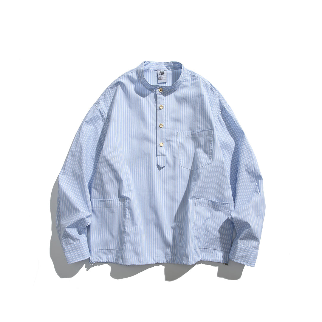Men's oversized shirt in pullover style with stand-up collar, half yoke, and patch pockets Mune Fashion