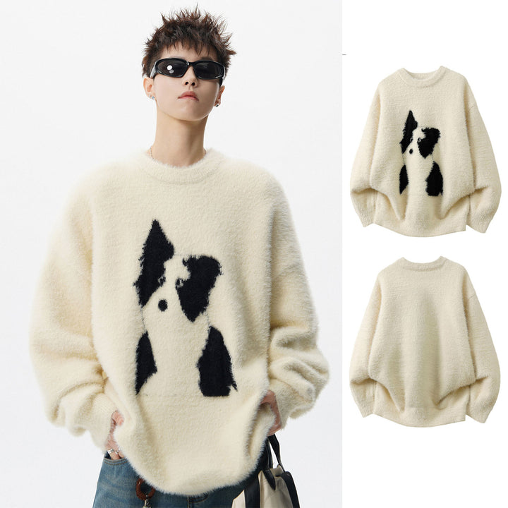 Women Cozy Chunky Knit Sweater with Dog Motif Mune Fashion