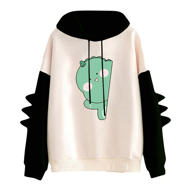 Women's oversized hoodie with three-dimensional back spikes and cute dino print Mune Fashion