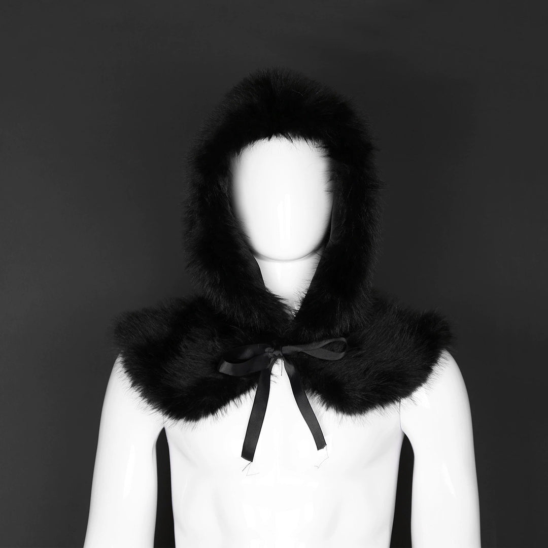 Women's hooded stole made of dense faux fur with tie and shoulder cape Mune Fashion
