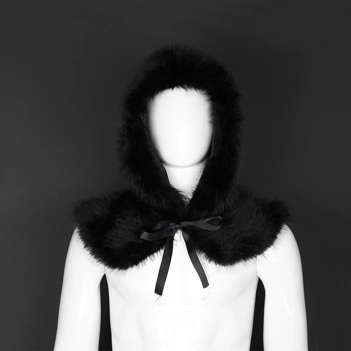 Women's hooded stole made of dense faux fur with tie and shoulder cape Mune Fashion