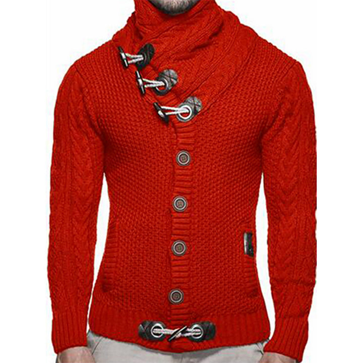 Men's chunky knit cardigan with shawl collar, toggle closures, and cable knit sleeves Mune Fashion