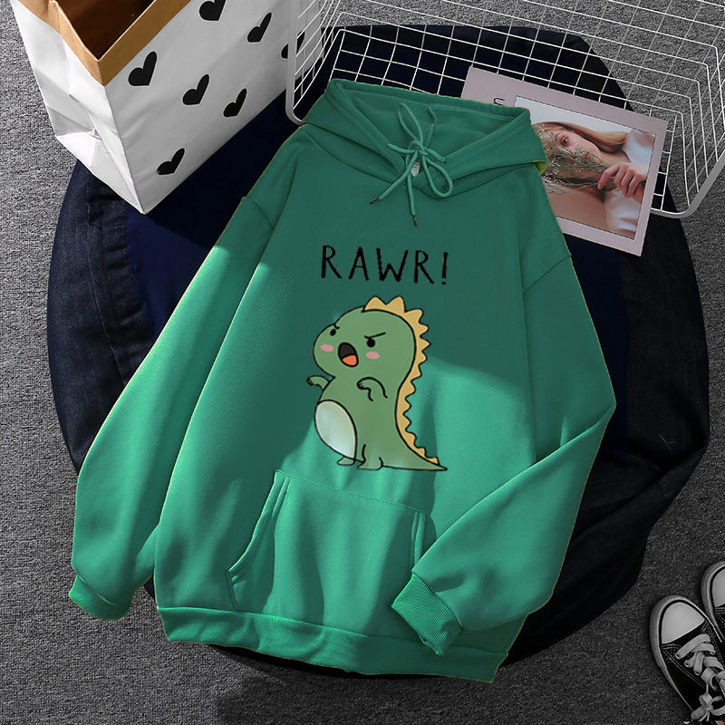 Women's oversized hoodie with kawaii dinosaur design, ribbed cuffs and kangaroo pocket Mune Fashion