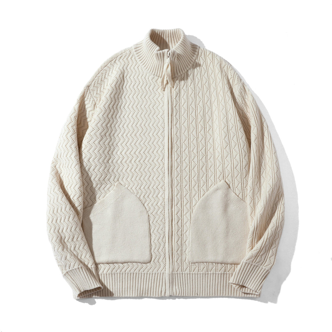 Unisex structured knit zip jacket with high ribbed collar and kangaroo pockets Mune Fashion