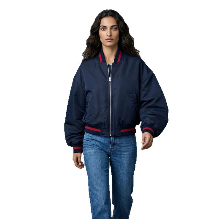Women's Short Cut Oversized Bomber Jacket with Voluminous Sleeves and Ribbed Cuffs Mune Fashion