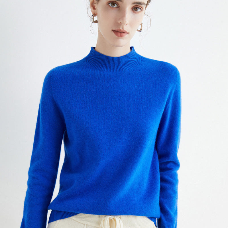 Women's Short Mock Neck Sweater in Cashmere Look with Light Fuzzy Texture Mune Fashion