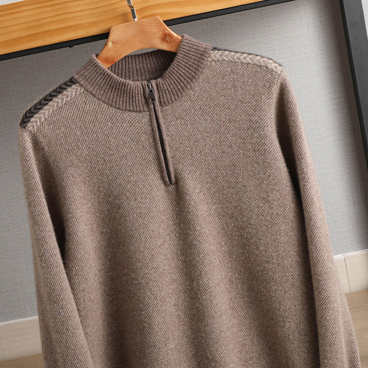 Men's half-zip roll-neck sweater made of cashmere blend with fine ribbed edge Mune Fashion