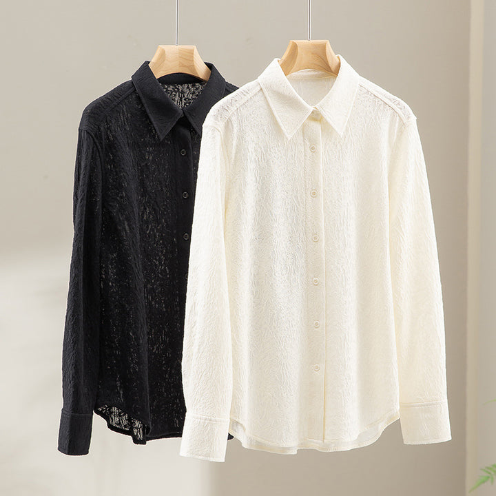 Women's Structured Oversized Shirt Blouse with Button Placket and Classic Collar Mune Fashion